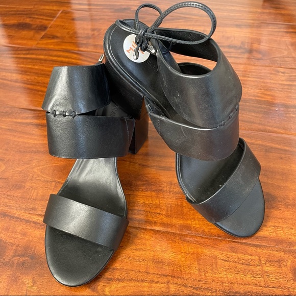 Rebecca Minkoff  leather block heel black sandals - Picture 1 of 6